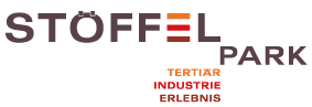 Logo mit dem Text "STOFFEL PARK" und den Worten "TERITÄR INDUSTRIE ERLEBNIS" in Rot- und Orangetönen.
